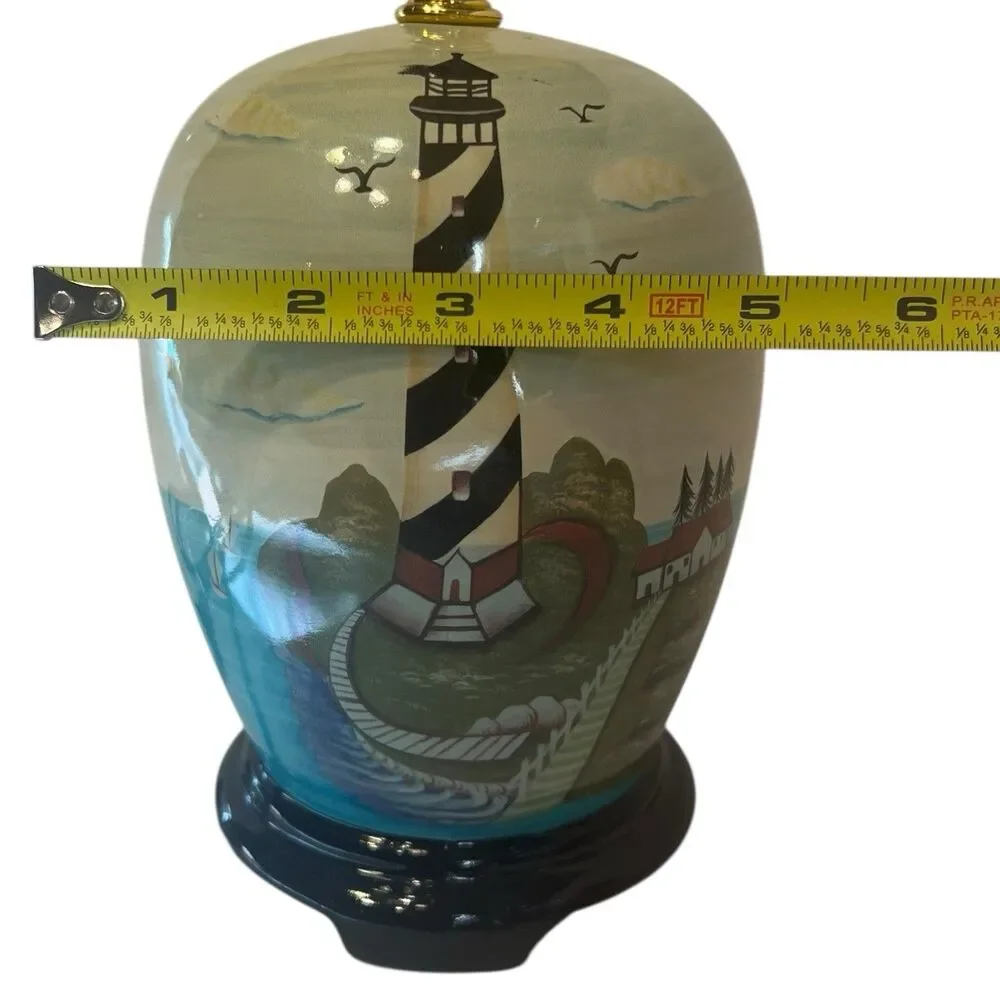 Lighthouse Table Lamp Coastal Nautical Ceramic Beach House Decor Standout Art